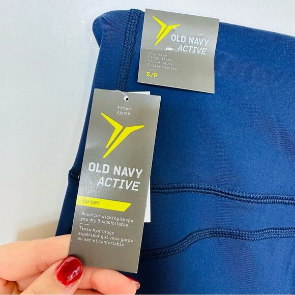 2 NEW OLD NAVY ACTIVE Black Navy Blue Go Dry Mesh Cutout High Rise Leggings S - Picture 9 of 15